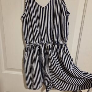 H&M Blue and White Striped Jumpsuit